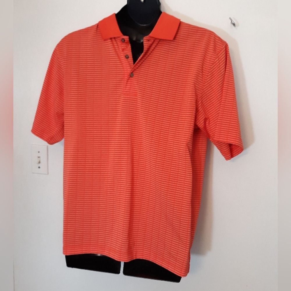 PING orange and white striped polo shirt